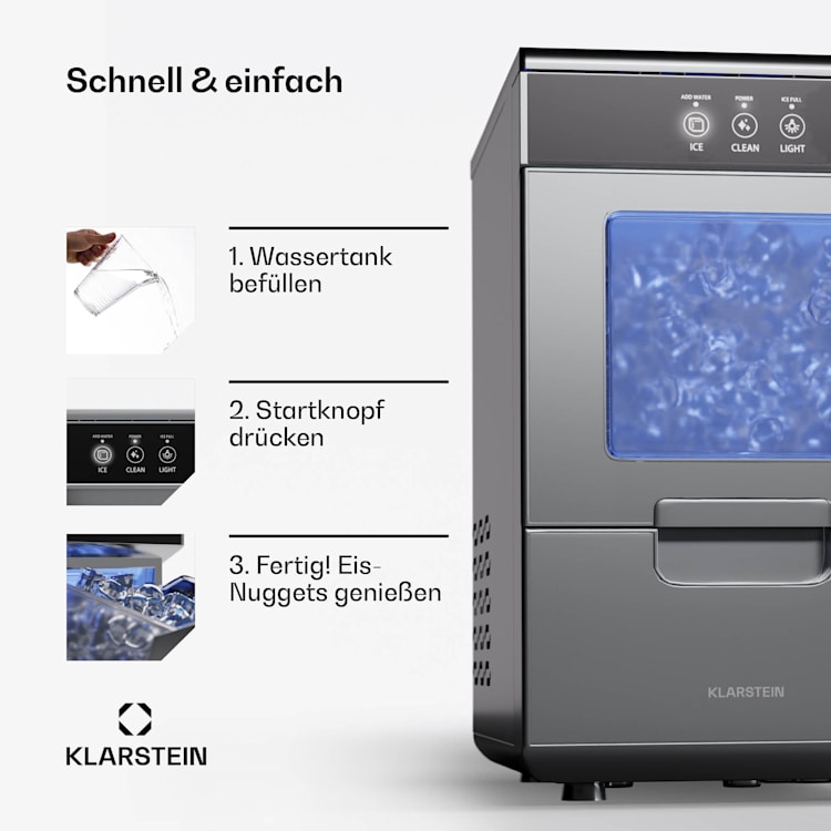 Ice Galet Eiswürfelmaschine 20 kg/24 h Auto-Clean 2,2-Liter Wassertank Edelstahl