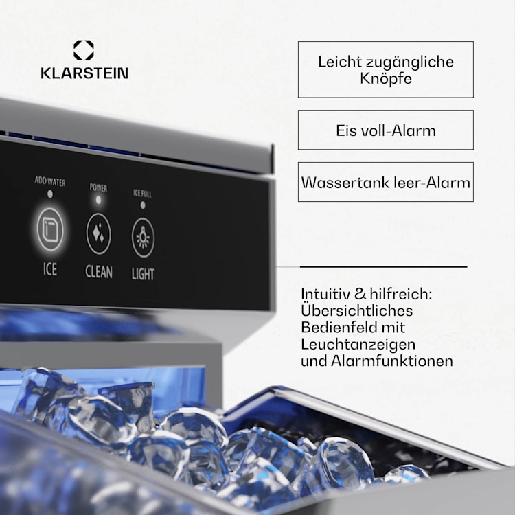 Ice Galet Eiswürfelmaschine 20 kg/24 h Auto-Clean 2,2-Liter Wassertank Edelstahl