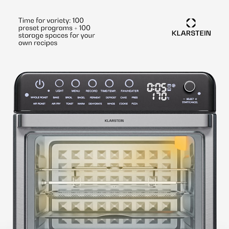 Air Glaze, digitálna teplovzdušná fritéza, 2000 W, 34 l, 16 programov, horný a dolný ohrev Digitálny | Nehrdzavejúca oceľ