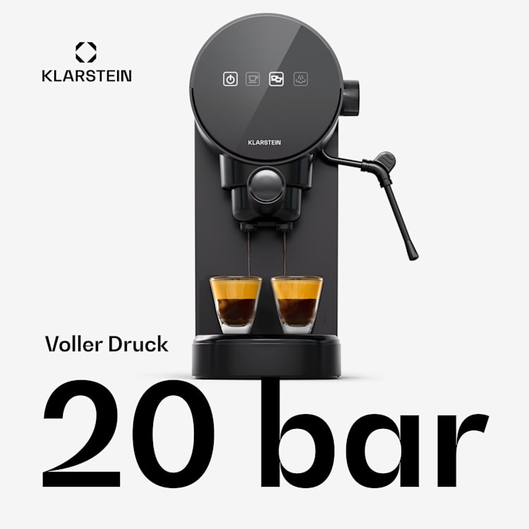 Furore Espressomaschine Edelstahl kompakt 20 bar Digitaldisplay 2 Tassen Schwarz