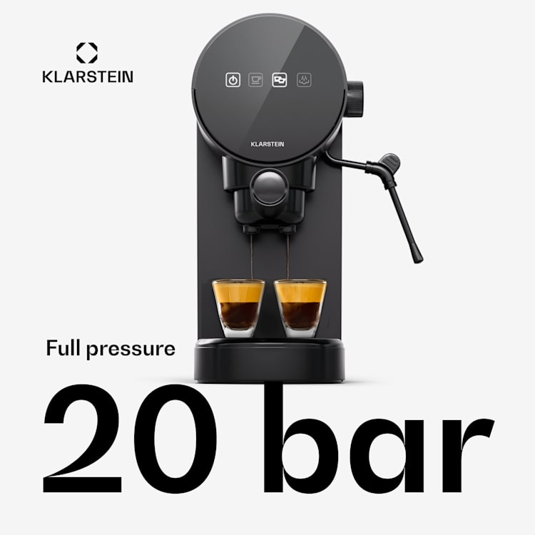 Furore, pákový kávovar, 1380 W, 20 bar, digitálny displej, 2 šálky, kompaktný, nehrdzavejúca oceľ Čierna