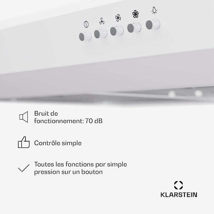 Contempo 90 Hotte aspirante encastrée 90 cm 200 m³/h LED Acier inoxydable Acrylique 90 cm | Blanc