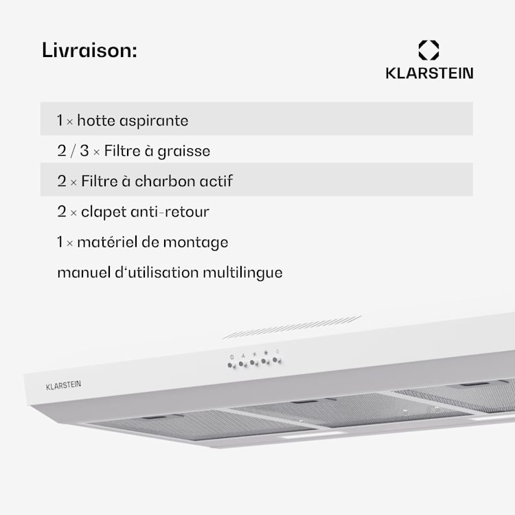 Contempo 90 Hotte aspirante encastrée 90 cm 200 m³/h LED Acier inoxydable Acrylique 90 cm | Blanc