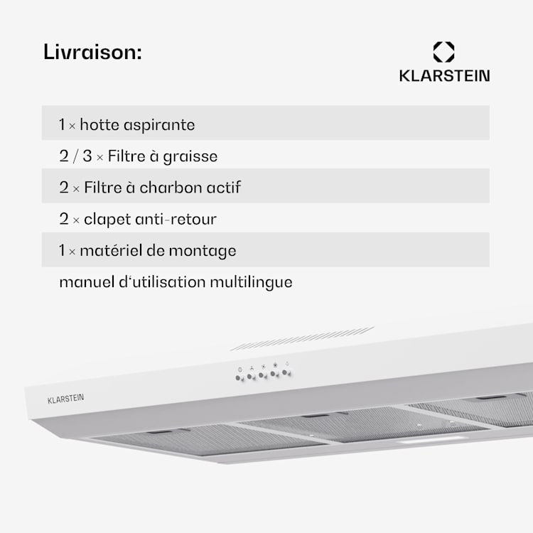 Contempo 90 Hotte aspirante encastrée 90 cm 200 m³/h LED Acier inoxydable Acrylique 90 cm | Blanc
