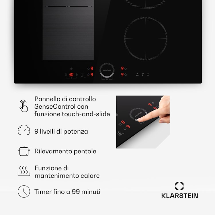 Delicatessa 70 Hybrid - Piano cottura a induzione da incasso, autonomo, 4 zone, 7000 W, vetroceramica Hybrid | 70 cm | Nero