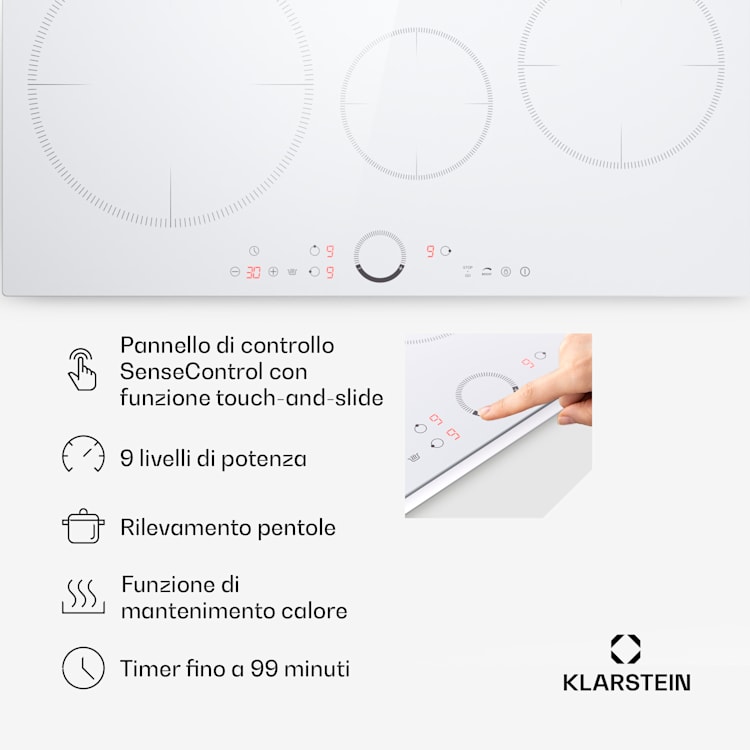 Delicatessa 80 - Piano cottura a induzione da incasso, 3 zone, 6000 W, zona XL, vetroceramica Standard | 80 cm | Bianco