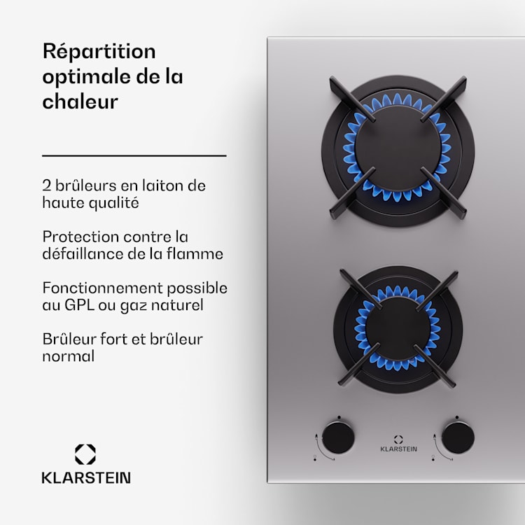 Plaque de cuisson à gaz Goldflame 2 feux brûleurs en laiton inox