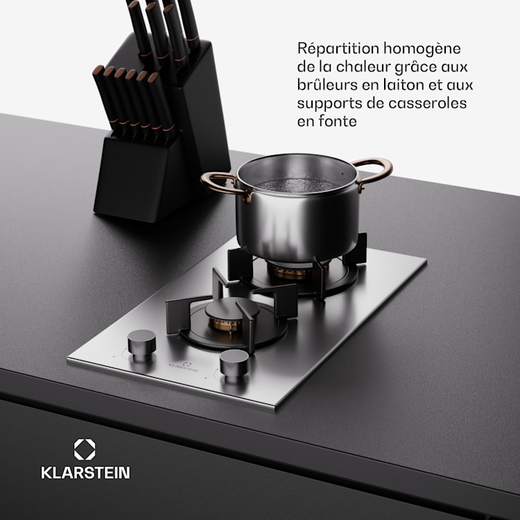 Plaque de cuisson à gaz Goldflame 2 feux brûleurs en laiton inox