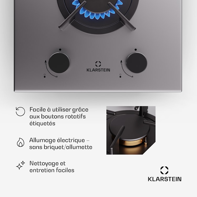 Plaque de cuisson à gaz Goldflame 2 feux brûleurs en laiton inox