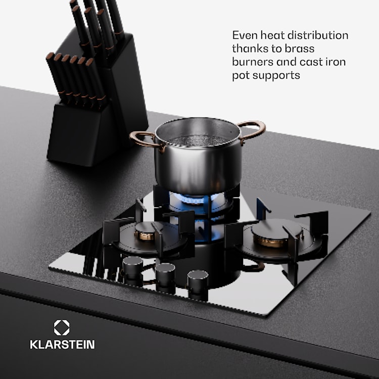 Goldflame gaskookplaat 3 pits messing brander glaskeramiek zwart 45 cm | Zwart
