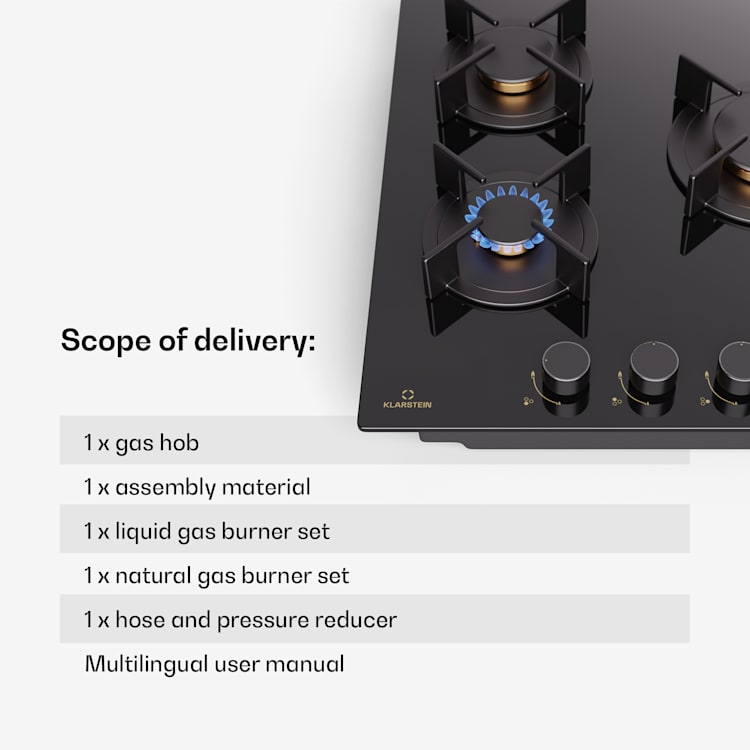 Goldflame gaskookplaat 3 pits messing brander glaskeramiek zwart 45 cm | Zwart