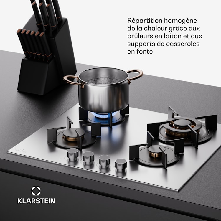 Klarstein Goldflame 4 gaskookplaat 4-pits onafhankelijk aardgas/propaangas rvs 60 cm | Zilver