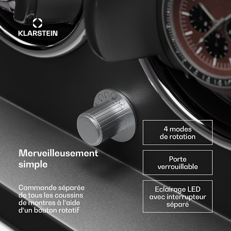 Sarthe 3 horlogebeweger 3 horloges 4 rotatiemodi ledverlichting slot 3 klokken | Zwart