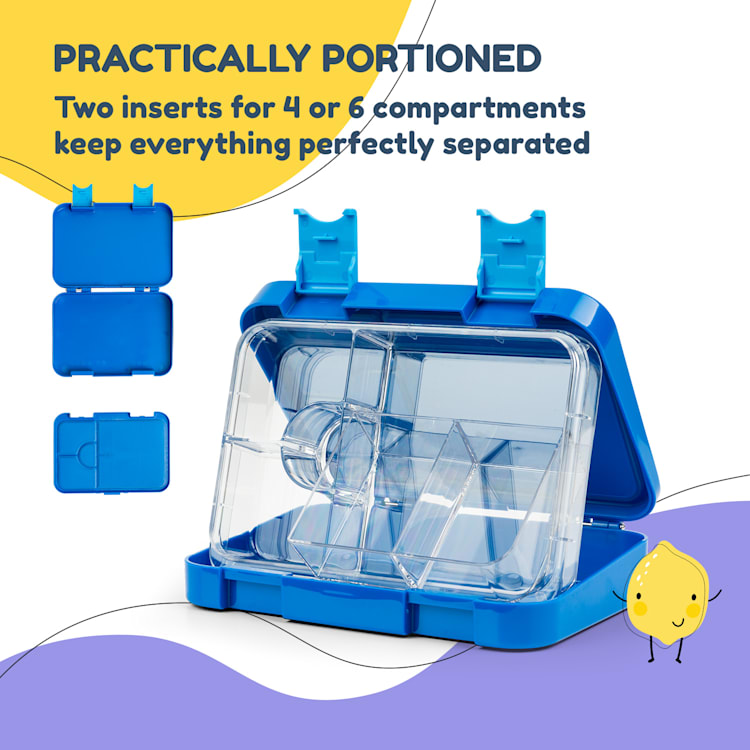 Schmatzfatz Junior Lunchbox, 6 compartments, 21.3x15x4.5cm (WxHxD), Blue Blue