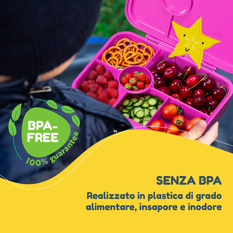 schmatzfatz by Lite - Portapranzo, 6 scomparti, 20,8 x 4,5 x 15 cm (LxAxP), senza BPA, leggerissimo, Tritan Purple Sun