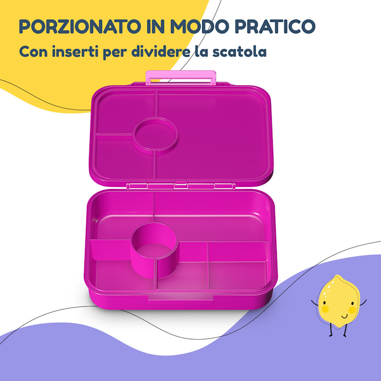 schmatzfatz by Lite - Portapranzo, 6 scomparti, 20,8 x 4,5 x 15 cm (LxAxP), senza BPA, leggerissimo, Tritan Purple Sun