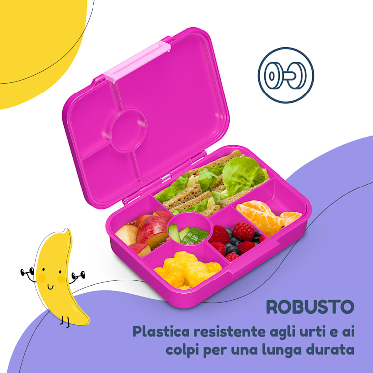 schmatzfatz by Lite - Portapranzo, 6 scomparti, 20,8 x 4,5 x 15 cm (LxAxP), senza BPA, leggerissimo, Tritan Purple Sun