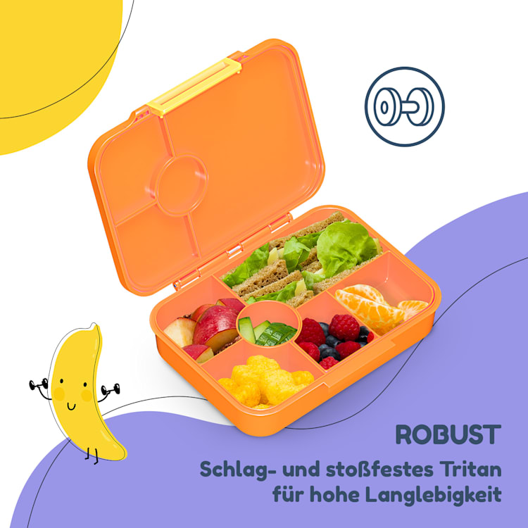 schmatzfatz by Klarstein Lite Lunchbox 6 Fächer 20,8x4,5x15 cm BPA-frei Tritan Orange Forest