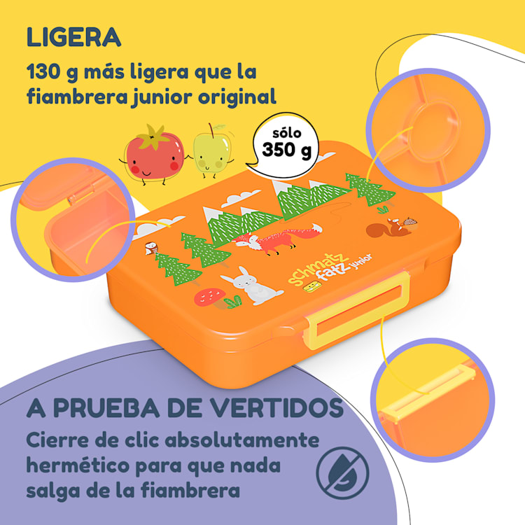 schmatzfatz by Lite Fiambrera 6 compartimentos 20,8 x 4,5 x 15 cm (ancho x alto x fondo) Sin BPA Tritán superligero Orange Forest