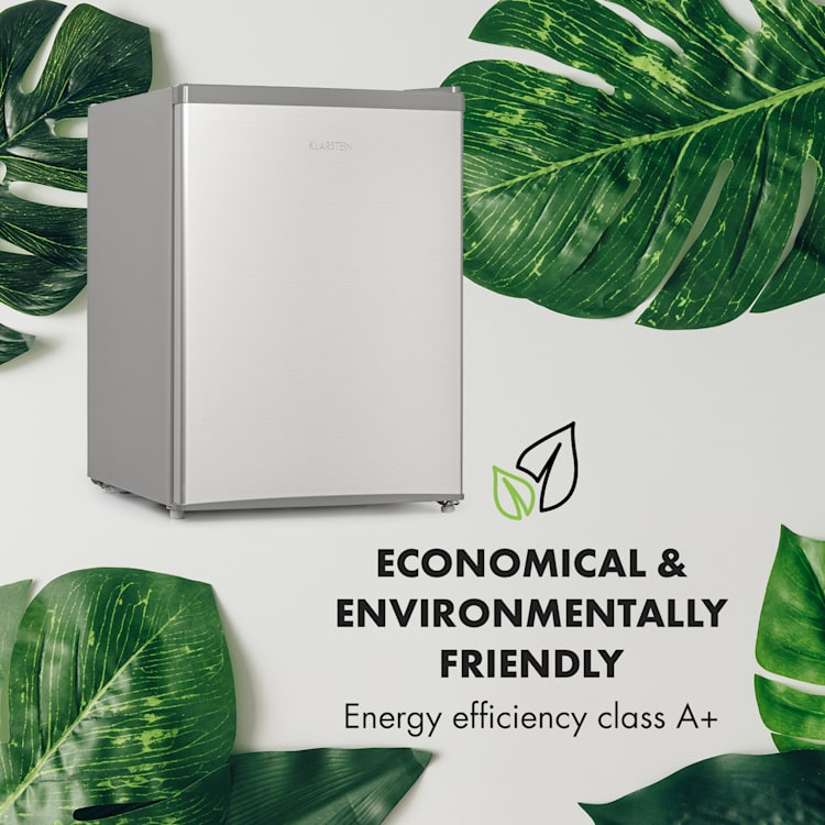 Cool Kid, mini hűtőszekrény, 66 liter, 4 liter fagyasztórekesz, 41 dB, F energiahatékonysági osztály, csiszolt rozsdamentes acél Ezüstös Szürke