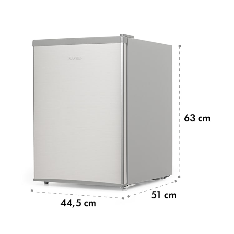 Cool Kid, mini hűtőszekrény, 66 liter, 4 liter fagyasztórekesz, 41 dB, F energiahatékonysági osztály, csiszolt rozsdamentes acél Ezüstös Szürke