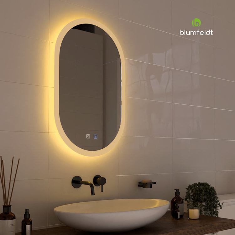 blumfeldt Caledonian Miroir de salle de bain LED Miroir de salle de bain IP44 LED 3 températures de couleur 45x80 cm dimmable Fonction antibuée Bouton tactile ovale 45x80_oval