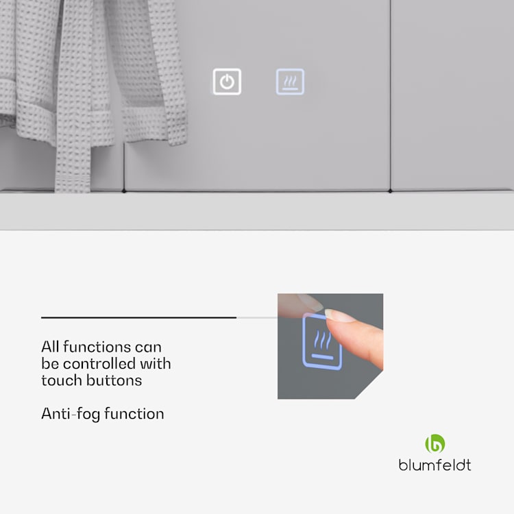 blumfeldt Caledonian Miroir de salle de bain LED Miroir de salle de bain IP44 LED 3 températures de couleur 45x80 cm dimmable Fonction antibuée Bouton tactile forme incurvée 45x80_arched