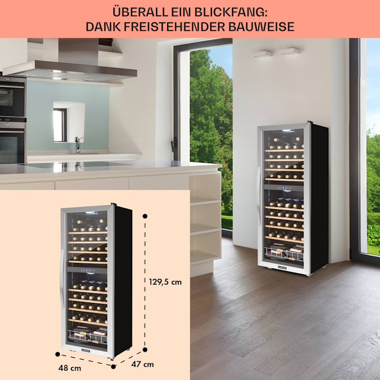 Vinamour 54 Duo Weinkühlschrank 2 Zonen 148 Ltr 54 Fl Touch-Display 