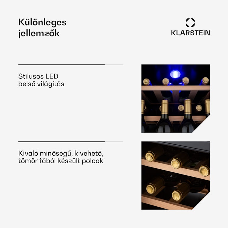 Vinetage 12 Uno, borhűtő, 46 liter, 12 palack, 4-18°C, 40dB, üveg 12 palack | 1 hűtőzóna | Ezüst