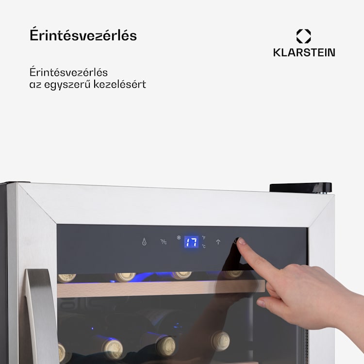 Vinetage 12 Uno, borhűtő, 46 liter, 12 palack, 4-18°C, 40dB, üveg 12 palack | 1 hűtőzóna | Ezüst