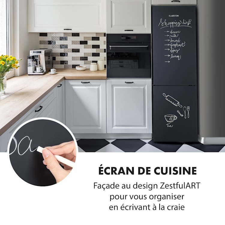 Réfrigérateur-Congélateur KLARSTEIN Miro XL - 180 L + 69 L - Classe F - Design Craie - Noir - Appartement