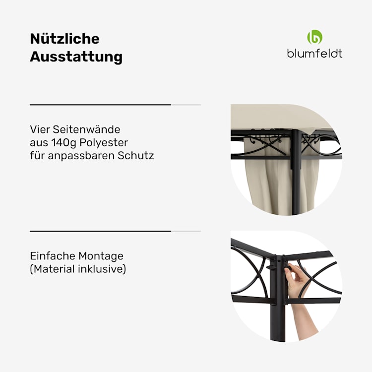 Mondo Pavillon 3x3 | Stahlrahmen | Wetterfest | 4 Seitenwände 