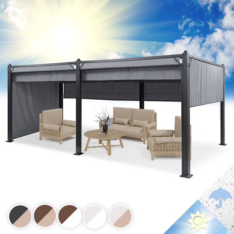 Pantheon Cortina paviljoen met dak 3x6m 4 zijpanelen grijs 3 x 6 m | Antraciet | Donkergrijs