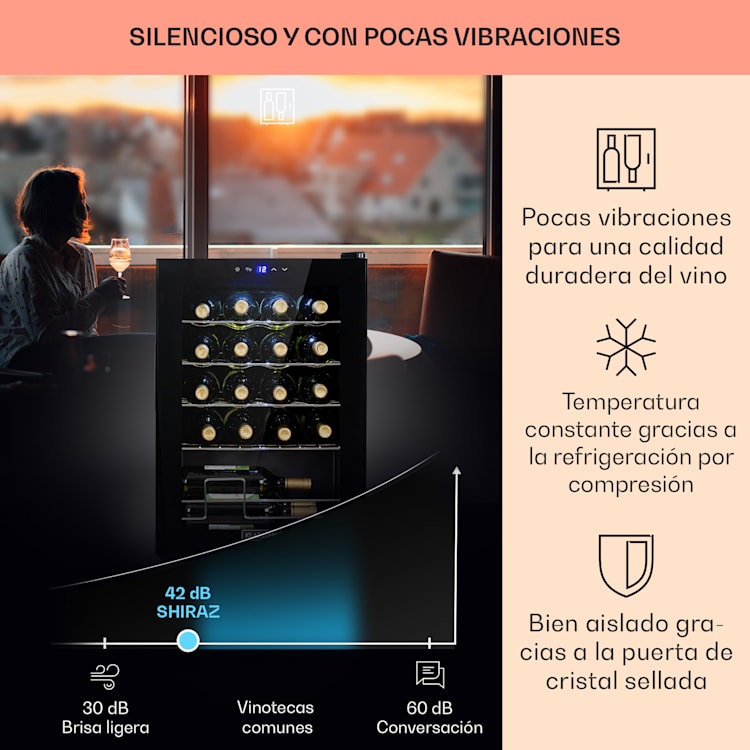 Klarstein Shiraz 20 Uno Vinoteca 53L 20 botellas panel de control táctil de 5 a 18 °C