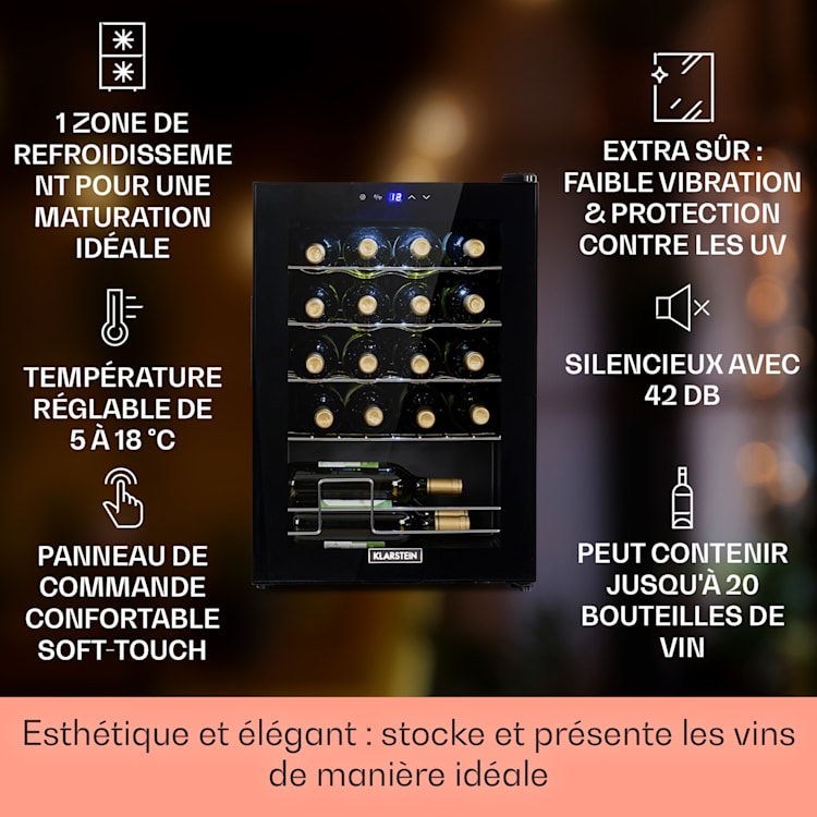 Shiraz 20 Uno wijnkoelkast 53 liter 20 flessen touch bediening5-18°C