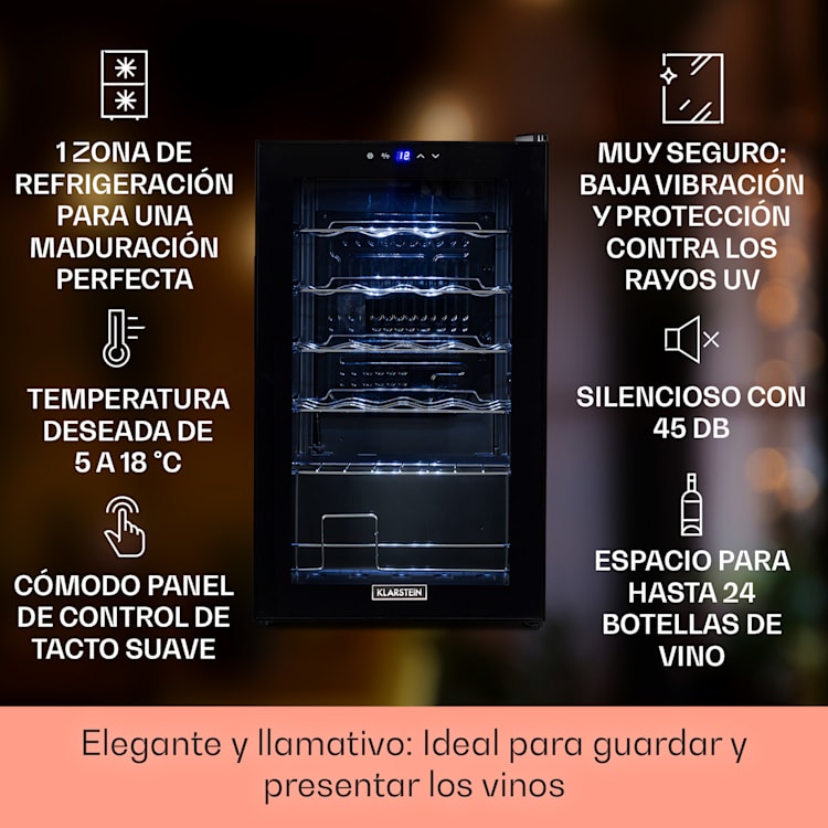 Shiraz 24 Uno Vinoteca 63L 24 botellas panel de control táctil de 5 a 18 °C 24 botellas | 1 zona de refrigeración | Negro