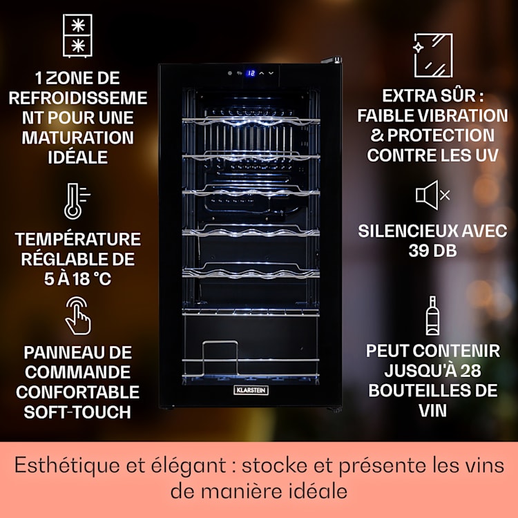 Shiraz 28 Uno Cave à vin 74 L 28 bt. Panneau de contrôle tactile 5-18° C 28 bouteilles | 1 zone de conservation | Noir