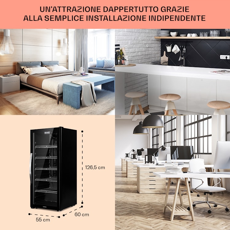 Beersafe 7XL - Frigorifero, 242 litri, 5 ripiani, sportello panoramico in vetro, acciaio inox 242 Ltr | Onyx