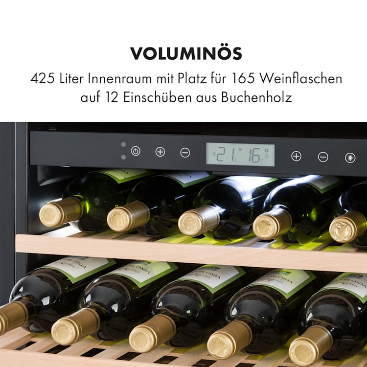 Vinovilla Grande 162 Built-in Duo Onyx Weinkühlschrank 425 Ltr 162 Fl. 165 Flaschen | 2 Kühlzonen | Schwarz