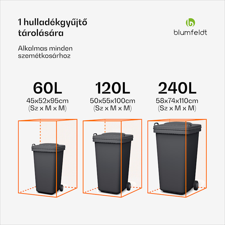 BinSafe, szemétkosár tároló doboz, 1 szemétkosár, 240 l, zárható, időjárásálló horganyzott acél