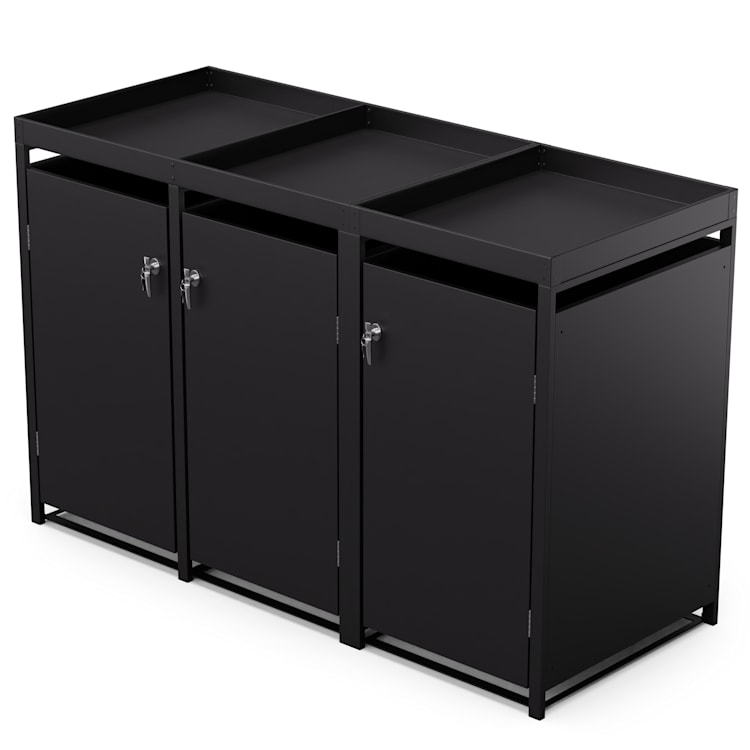 BinSafe containerbox 3 afvalbakken tot 240 L weerbestendig afsluitbaar beplantbaar gegalvaniseerd staal