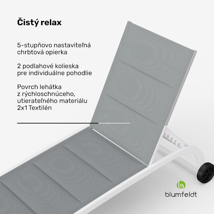 Lounger Limala XXL, lehátko, nosnosť 160 kg, 5-stupňovo nastaviteľné operadlo, kolieska 