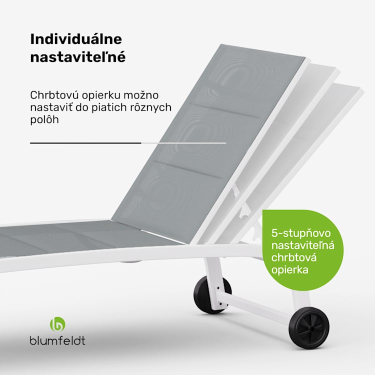 Lounger Limala XXL, lehátko, nosnosť 160 kg, 5-stupňovo nastaviteľné operadlo, kolieska 