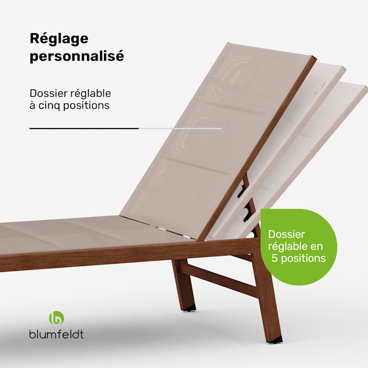 Lounger Renazzo ligstoel 160 kg draagkracht 5-posities waterafstotend gemakkelijk te reinigen