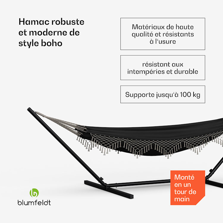 Hamac SwayStation Boho | 320 x 116 cm | résistant aux intempéries | inoxydable 320 cm | Gris Foncé