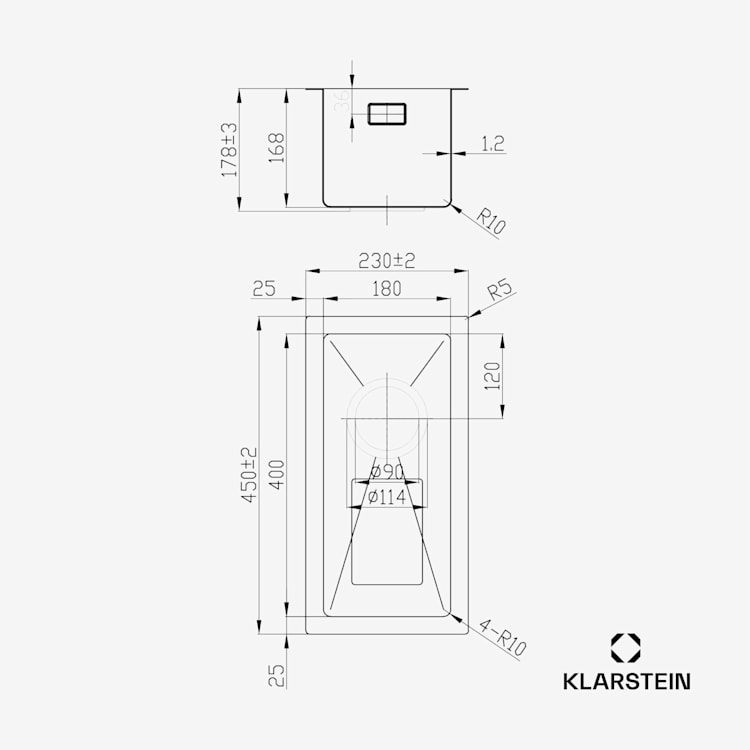 Кухненска мивка TitanSteel 45 x 23 см (LxW) с повърхност, устойчива на ръжда, драскотини и топлина 18 x 40 cm | Неръждаема стомана