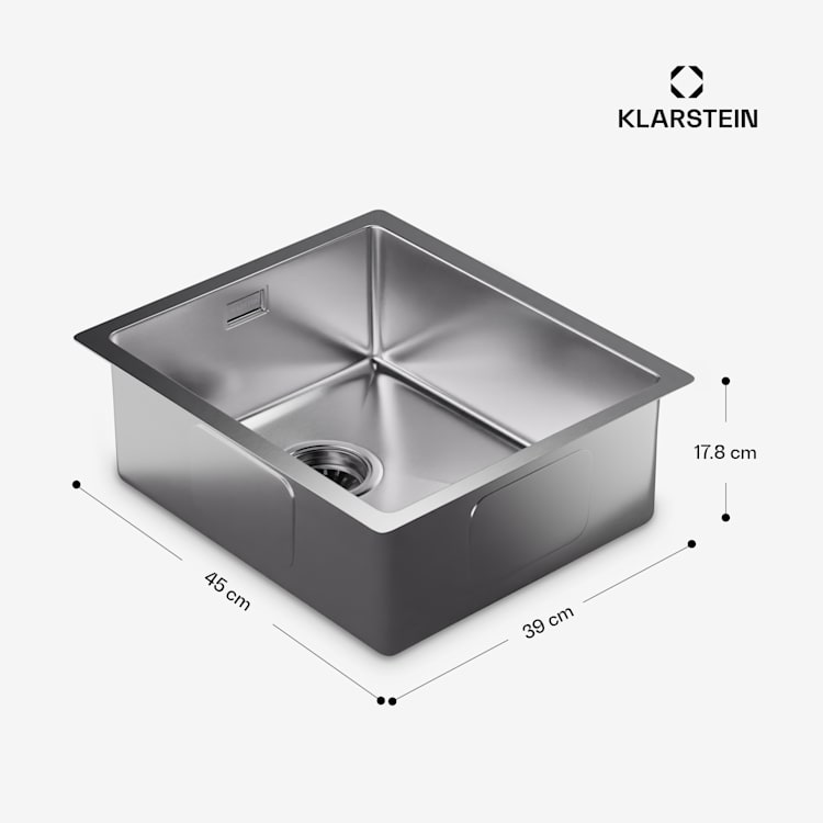 TitanSteel Kuchynský drez 45 x 39 cm (DxŠ) s povrchom odolný voči hrdzi, poškriabaniu a teplu 34 x 40 cm | Nehrdzavejúca oceľ