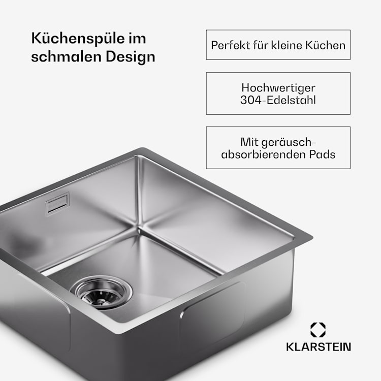 TitanSteel Küchenspüle mit 45 x 45 cm (LxB) Rostfrei Kratzfeste und hitzebeständige Oberfläche 40 x 40 cm | Edelstahl