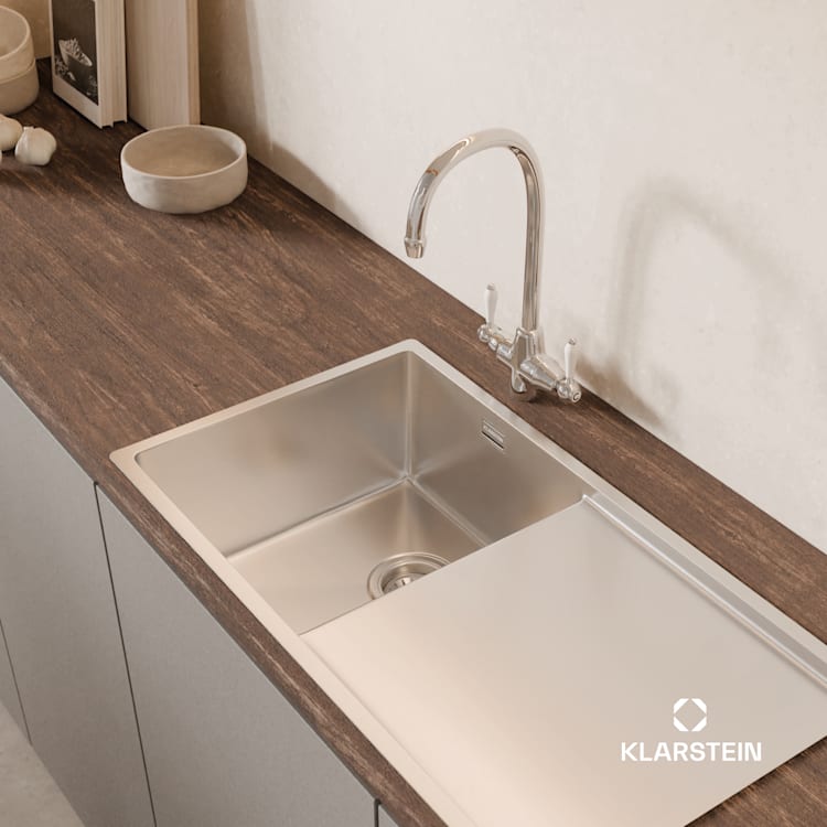 TitanSteel kuchyňský dřez s odkapávačem, 79 x 44 cm, nerezová ocel, odolný vůči poškrábání, odolný vůči teplu 35 x 40 cm | Nerezová ocel