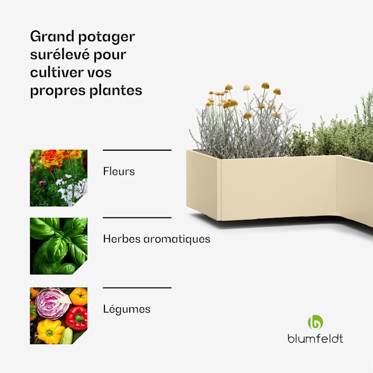 blumfeldt Versagrow potager surélevé avec huit éléments modulaires pour une forme et une hauteur de travail personnalisées en 1 mm  8 | Crème Vintage